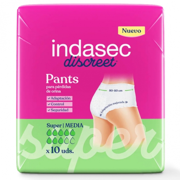  INDASEC DISCREET PANT SUPER MEDIA 10 UNIDADES