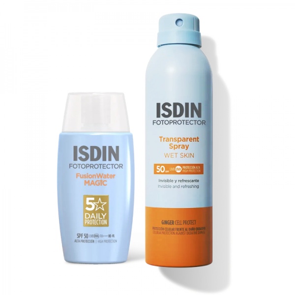 FOTOPROTECTOR ISDIN PACK FUSION WATER MAGIC 50ML + TRANSPARENT SPRAY WET SKIN 250ML