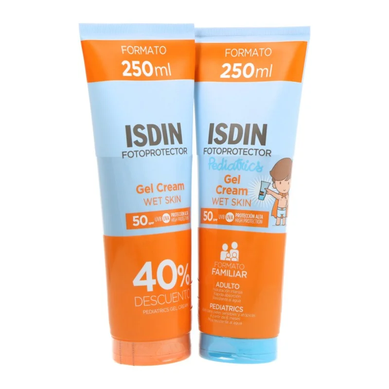 PACK FOTOPROTECTOR ISDIN GEL CREMA SPF50+ 250 ML + GEL CREMA SPF50+ PEDIATRICO 250ML