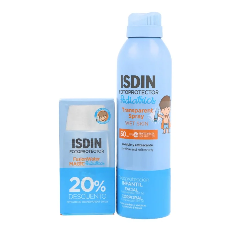 FOTOPROTECTOR ISDIN PEDIATRICS TRANSPARENT SPRAY WET SKIN SPF50+ 250ML + FUSION WATER MAGIC PEDIATRICS SPF50+ 50ML